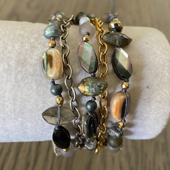 Chan Luu Black Mix Multi Strand Metallic Grey Leat - Picture 1 of 6